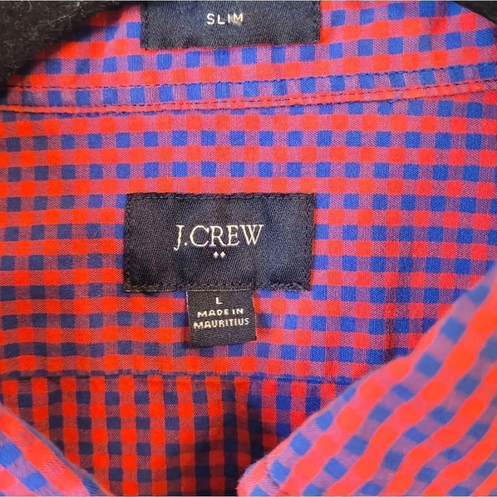 J. Crew Red and Blue Gingham Slim Fit Button Down Shirt
